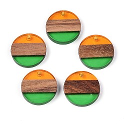 Зеленый лайм Подвески из смолы и ореха, плоско-круглые, зеленый лайм, 18.5x3.5 мм, отверстие : 2 мм