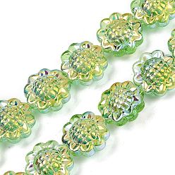 Желто-Зеленый Гальванические стеклянные бусины, подсолнечник, с покрытием AB цвета, желто-зеленый, 15x8.5 мм, отверстие : 1 мм, около 45 шт / нитка, 26.06'' (66.2 см)