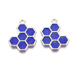 Синий Подвески из эмали и сплава, соты, золотой свет, синие, 21x17.5x1.5 мм, отверстие : 1.6 мм
