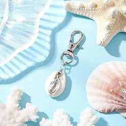 Shell Shape Океан коллекция подвесные украшения из ракушек, подвески из сплава и поворотные застежки-шармы для украшений сумок, формы раковины, 60 мм, Кулон : 28x16 мм, застежка : 31x12x5 mm