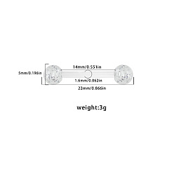 Круглые 316l хирургические штанги для сосков из нержавеющей стали, цвет нержавеющей стали, круглые, 22x5 мм, штифты : 1.6 мм