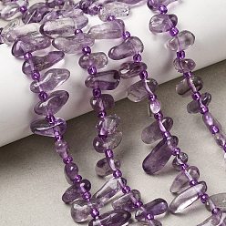 Аметист Природный аметист нитей бисера, Топ пробуренной, самородки, с бисером, 9~19x4~7x4~7 мм, отверстие : 0.8 мм, около 52 шт / нитка, 15.35~16.34'' (39~41.5 см)