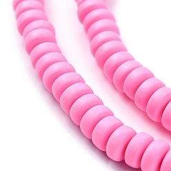 Hot Pink Handmade Polymer Clay Beads Strands, for DIY Jewelry Crafts Supplies, Flat Round, Hot Pink, 6~7x3mm, Hole: 1.5mm, about 113~116pcs/strand, 15.55 inch~16.14 inch(39.5~41cm)