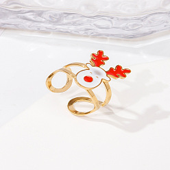 Олень 304 манжеты из нержавеющей стали с эмалированными кольцами для женщин, золотые, олень, 16x13 мм, регулируемый