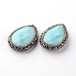 Свет Колорадо Топаз Граненые овальные бусины из натурального магнезита, с полимерной глиной горный хрусталь, окрашенная и подогревом, свет Колорадо Топаз, 27~30x20~22x7 мм, отверстие : 0.5 мм