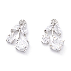 Платина Латунный кубический цирконий, долговечный, вишня, платина, 14x8.5x3 мм, отверстие : 1.2 мм