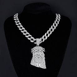 Платина Ожерелья с подвеской в виде Иисуса из сплава и кристаллов горного хрусталя для мужчин, платина, 19.69 дюйм (50 см)