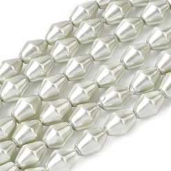 Темный Морско-зеленый Нити бусин-имитаторов из гальванизированного непрозрачного стекла с имитацией жемчуга, двухконусные, темно-зеленый, 10x7 мм, отверстие : 0.7 мм, около 39 шт / нитка, 15.35'' (39 см)