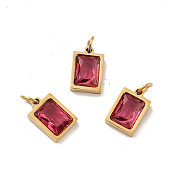 Коричневый Вакуумное покрытие pvd 304 подвески из нержавеющей стали, с фианитом и кольцами для прыжков, одиночные каменные прелести, прямоугольные, золотые, коричневые, 11.5x8x3.5 мм, отверстие : 3.6 мм