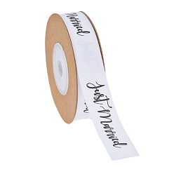 Mot 10m rubans de coton imprimés, accessoires du vêtement, blanc, plat, mot, 5/8 pouces (15 mm), environ 10.94 yards (10m)/rouleau