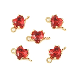 Красный Подвески-сердечки с кубическим цирконием из латуни, без кадмия, без никеля и без свинца, реальный 18 k позолоченный, красные, 10x5x4 мм, отверстие : 1.2 мм