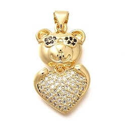 Настоящее золото 18K Покрытие стойки латунь микропаве прозрачные подвески из кубического циркония, нести прелести, долговечный, без свинца и без кадмия, реальный 18 k позолоченный, 25x15x5 мм, отверстие : 4x3.5 мм