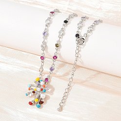 Платина Подвеска-колье из латуни с разноцветными кубическими циркониями и эмалью в виде фейерверка для женщин., долговечный, стойки покрытие, без свинца и без кадмия, платина, 16.06 дюйм (40.8 см)