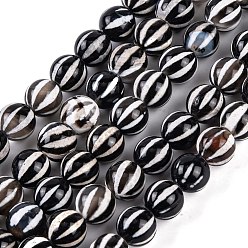 Кокосово-Коричневый Тибетского стиля DZI бисер нитей, бусины из натурального агата с травленой линией, окрашенная и подогревом, круглый с полосатым узором, кокосового коричневый, 8~8.5 мм, отверстие : 1~1.2 мм, около 48 шт / нитка, 14.96~15.16 дюйм (38~38.5 см)