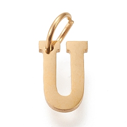 Letter U 304 подвески из нержавеющей стали, с прыжковых колец, ручная полировка, золотые, letter.u, 10x7x1 мм, отверстие : 4.5 мм