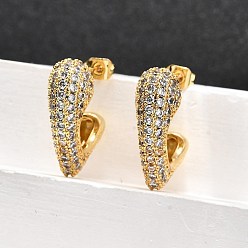 Настоящее золото 18K Женские серьги-гвоздики из латуни с микропаве и прозрачным кубическим цирконием, сердце, реальный 18 k позолоченный, 20x21x7.5 мм