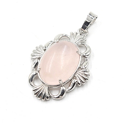 Розовый Кварц Природного розового кварца подвески, подвески-цветы из латуни платинового тона, 34x25x9 мм