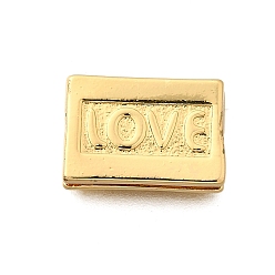 Настоящее золото 18K Латунные бусины, стойки покрытие, долговечный, без свинца и без кадмия, прямоугольник со словом любовь, реальный 18 k позолоченный, 10x14.5x3.5 мм, отверстие : 2 мм