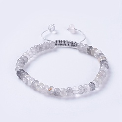 Облако Кварц Регулируемые нейлоновые шнур плетеный браслеты из бисера, с натуральными облачными кварцевыми бусинами, 2-1/4 дюйм ~ 2-7/8 дюйм (5.8~7.2 см)