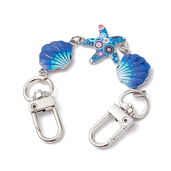 Bleu Royal Extensions de sangle de sac à main en alliage d'émail sur le thème de l'océan, Chaînes d'extension de sac à main coquillage et étoile de mer avec fermoir pivotant, bleu royal, 14.2 cm