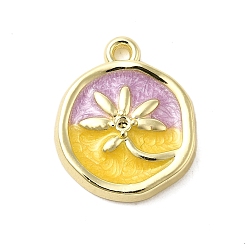 Желтый Сплав эмали прелести, стойки покрытие, долговечный, без свинца, без кадмии и без никеля, золотой свет, плоская круглая с подвеской в виде цветка, желтые, 14.5x12.5x3 мм, отверстие : 1.2 мм