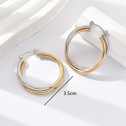 Golden & Stainless Steel Color 201 Stainless Steel Large Hoop Earrings for Women, Golden & Stainless Steel Color, 35mm