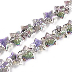 Средний Фиолетовый Стеклянные бусины с гальваническим покрытием , звезда и бантом, средне фиолетовый, 13.5~14x14~15x7.5~8.5 мм, отверстие : 0.8~0.9 мм, около 49~50 шт / нитка, 23.62~24.02 дюйм (60~61 см)