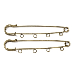 Antique Bronze Iron Brooch Findings, 4-Holes Kilt Pins for Lapel Pins Makings, Rack Plating, Antique Bronze, 21x89x7.5mm, Hole: 3.5mm