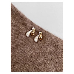 Золотой & Серебряный Двухцветные серьги-гвоздики в форме капли из латуни, с 925 штырями стерлингового серебра, золотой и серебряный, 25 мм