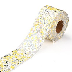 Шампанско-Желтый Ленты из полиэстера с эластичными пайетками, с блестящей пайеткой, шампанское желтый, 2-3/8 дюйм (60 мм), 10 ярдов (9.14 м) / рулон
