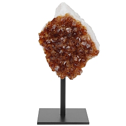 Цитрин Натуральный цитрин украшение витрины, с железной подставкой для демонстрации, украшение для рабочего стола по фэн-шуй для домашнего офиса, самородки, 110~130 мм