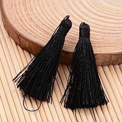 Black Nylon Thread Tassel Big Pendant Decorations, Black, 43x6mm
