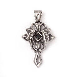 Античное Серебро 304 подвески из нержавеющей стали, с реактивной горный хрусталь, крест с крылом демона, античное серебро, 38x27x8.5 мм, отверстие : 8x5 мм