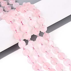 Розовый Кварц Природного розового кварца нитей бисера, плоско-круглые, граненые, с бисером, 8~9x8~9x5~6 мм, отверстие : 1~1.2 мм, около 38~40 шт / нитка, 15.16~15.75'' (38.5~40 см)