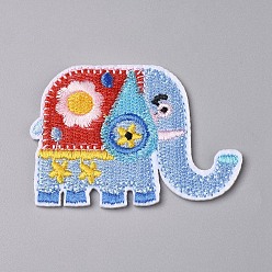 Light Sky Blue Computerized Embroidery Cloth Iron on/Sew on Patches, Costume Accessories,  Appliques, Elephant, Light Sky Blue, 60.5x44x1.5mm