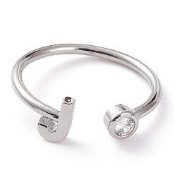 Letter J Латунные кольца из манжеты с прозрачным цирконием, открытые кольца, долговечный, платина, буква J, размер США 6, внутренний диаметр: 17 мм