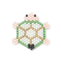 Honeydew Handmade Loom Pattern Seed Beads, Tortoise Charms, Honeydew, 27x25x2mm, Hole: 0.8mm