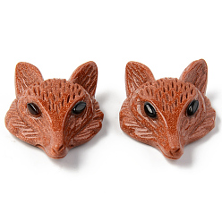 Камень с Пылевым Золотом Синтетические голдстоуновские подвески, сверху просверленные бусы, с глазком из черного оникса, лиса голова, 41x29.5~30.5x13~14.5 мм, отверстие : 1.6 мм