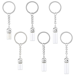Platine Porte-clés en acrylique et en fer, avec anneau brisé et bouteille en verre, platine, 71.5~72mm, 6 pcs, 3 styles