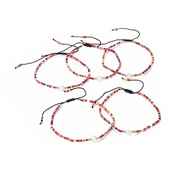 Colorful Adjustable Nylon Cord Braided Bead Bracelets, with Japanese Seed Beads and Pearl, Colorful, 2 inch~2-3/4 inch(5~7.1cm)