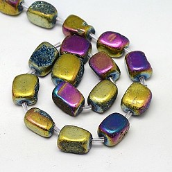 Multi-color Plated Electroplate Natural Druzy Quartz Crystal Cuboid Beads Strands, Dyed, Multi-color Plated, 10~16x4~12x4~8mm, Hole: 1mm, about 20pcs/strand, 15.74 inch