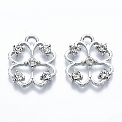 Платина Подвески из сплава с УФ покрытием, с кристально горный хрусталь, клевер, без кадмия и без свинца, платина, 21x18x4 мм, отверстие : 3 мм