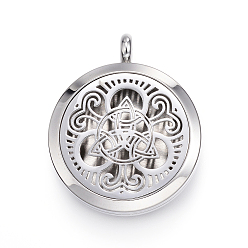 Stainless Steel Color 316 Surgical Stainless Steel Diffuser Locket Pendants, with Perfume Pad and Magnetic Clasps, Flat Round with Trinity Knot/Triquetra, Irish, Stainless Steel Color, 36.5~37x30x6~6.5mm, Hole: 5mm, Inner Diameter: 23mm, , 12color/set