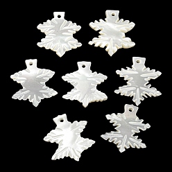 WhiteSmoke Natural White Shell Pendants, Leaf Charms, WhiteSmoke, 18x17x2mm, Hole: 1mm
