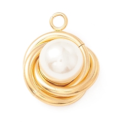 Золотой Вакуумное покрытие pvd 304 подвески из нержавеющей стали, с пластиковой имитационной жемчужиной, трициклический, золотые, 20x16x10 мм, отверстие : 2 мм