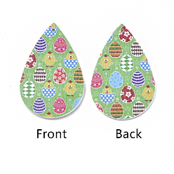 Светло-зеленый Большие кожаные подвески, Пасхальная тема, слезинка с птенцом и яйцом, светло-зеленый, 55~56.5x35~37x2 мм, отверстие : 1~2 мм