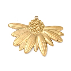 Настоящее золото 18K 304 подвески из нержавеющей стали, ионное покрытие (ip), очарование подсолнуха, реальный 18 k позолоченный, 33.5x44.5x2.5 мм, отверстие : 2 мм