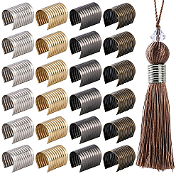 Couleur Mélangete 120 pièces 4 couleurs embouts à sertir pliables en fer sans boucle, sertissages d'ouverture pour cordon pompon, colonne texturée, couleur mixte, 15~16x11~12mm, 30 pcs / couleur