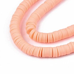 Light Salmon Flat Round Eco-Friendly Handmade Polymer Clay Beads, Disc Heishi Beads for Hawaiian Earring Bracelet Necklace Jewelry Making, Light Salmon, 8x0.5~1mm, Hole: 2mm, about 380~400pcs/strand, 17.7 inch