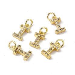 Letter I Real 18K Gold Plated Brass Micro Pave Clear Cubic Zirconia Charms, with Jump Ring, Letter.I, 11.5x6x2.5mm, Hole: 3.4mm